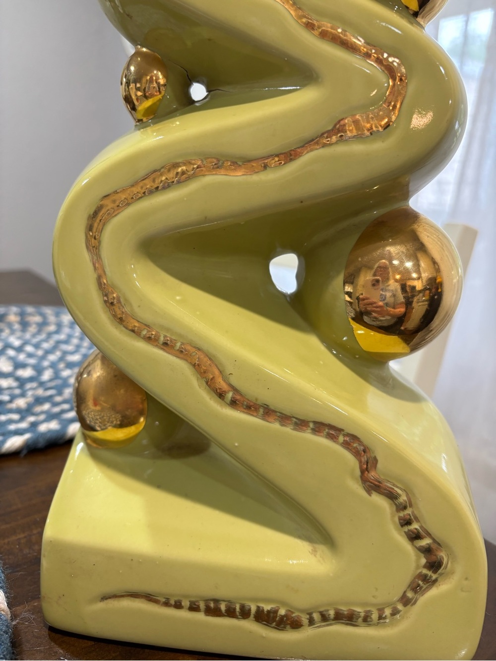 Stunning Art Deco Vintage Retro Ceramic Lamp Base in Chartreuse - Picture 12 of 16